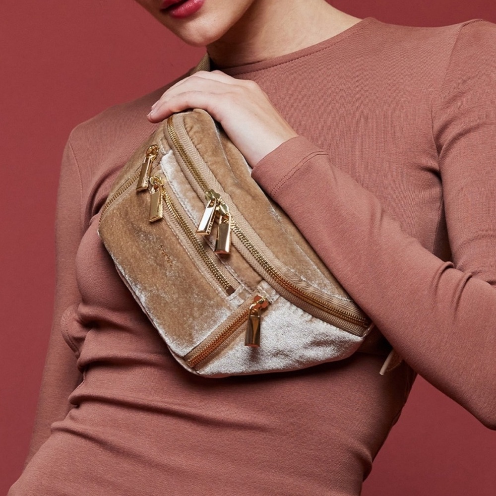 NWT Free People Movement X Caraa Sling Velvet Bag | Champagne